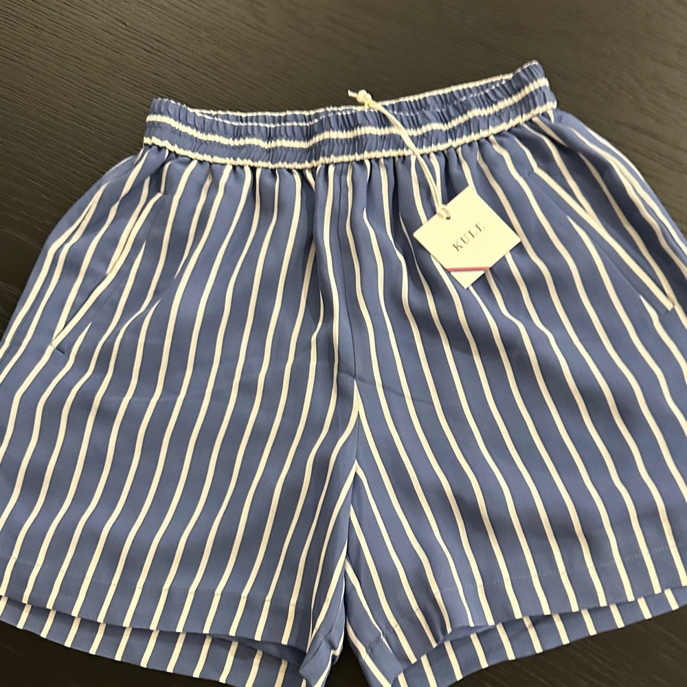 KULE Navy and White Drawstring Shorts